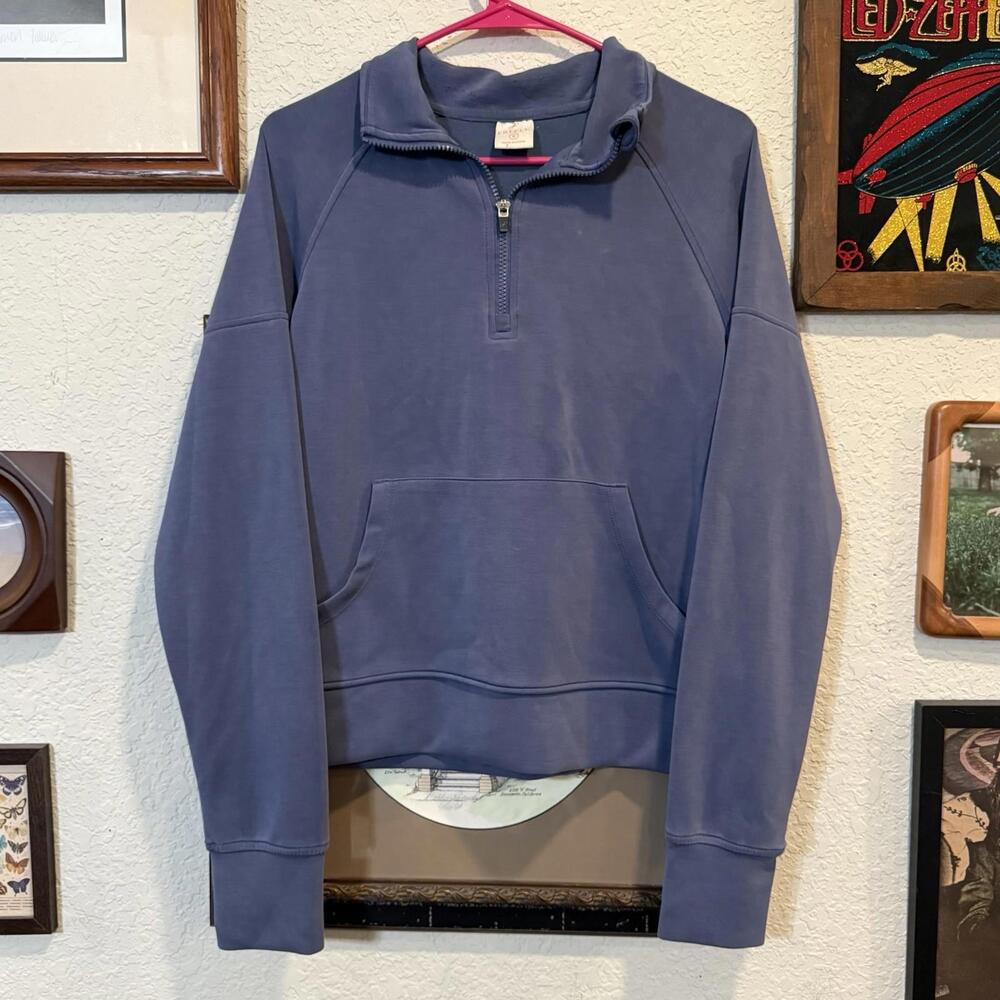 Freely Sweatshirt Blue Fleece Designer Soft 1/4 Zip Hooded Pullover Size Small